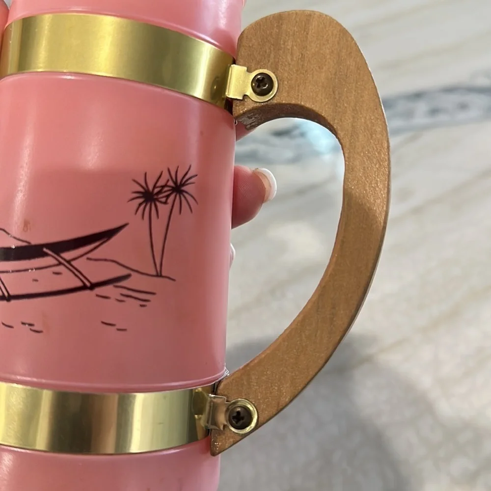 Vintage 1960s Siesta Ware frosted glass tiki mug Pink/coral